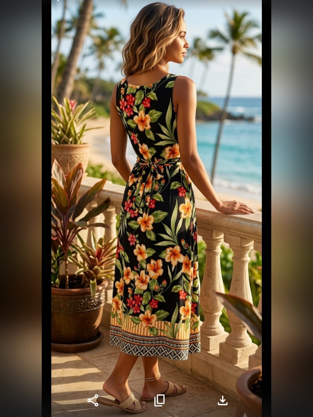 BY NOTATIONS CLOTHING Co. 100% RAYON  Mid Dress Hawaiian Bold Floral Dress SZ L